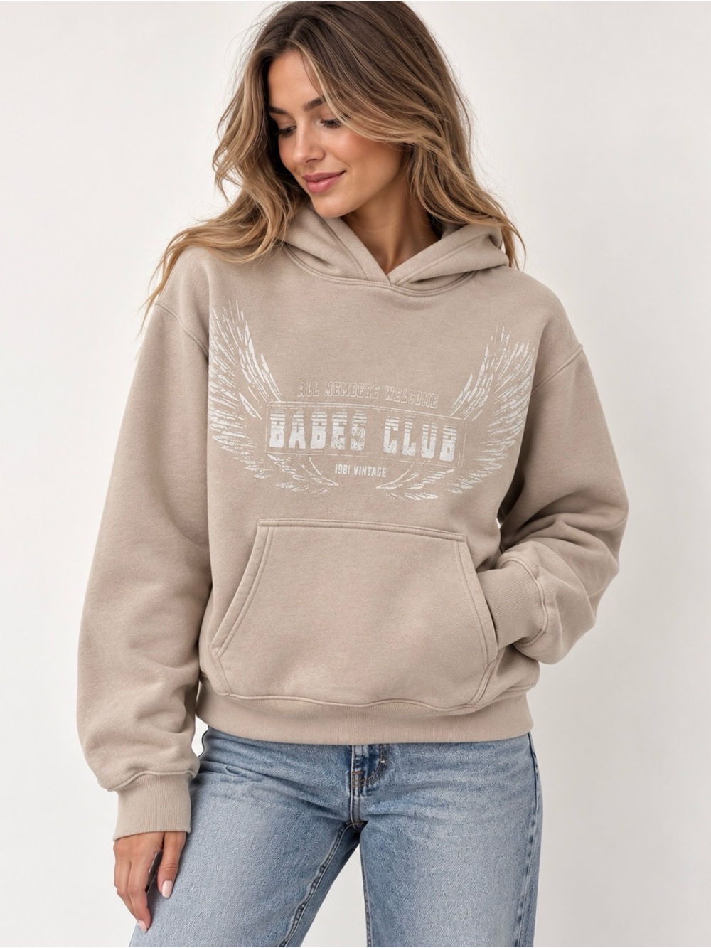 Brunette The Label Beige Babes Club Graphic Hoodie XS